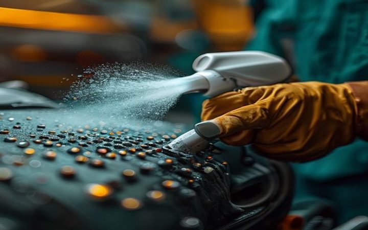 NanoEFX spray being applied to an air filter